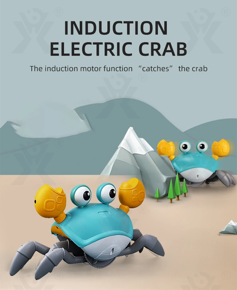 Chengji toddle induction escape rechargeable sensory electric induction cute baby crawling crab toy with music and led light