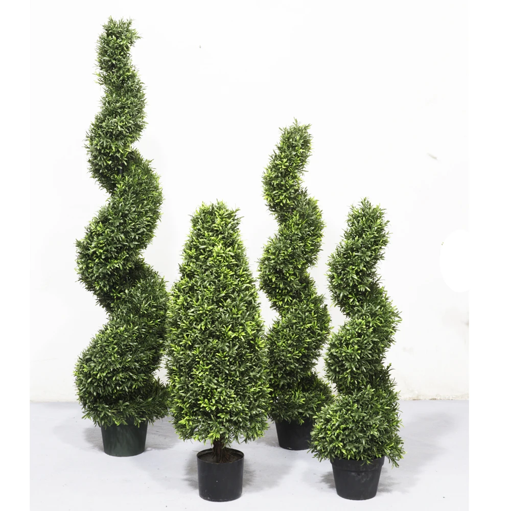 Artificial Plant Tree UV Rated  Milan Rosemary Boxwood Ball Spiral Topiary  Greenery  for Home Garden Decoration