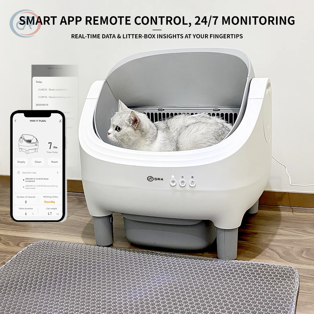 DRH Self Cleaning Litter Box WiFi Connected Auto Sensing Safety Smart ...
