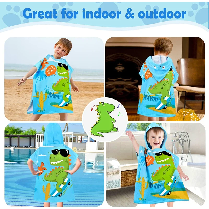 Customized Portable Kids Poncho Surf Hood Dry Changing Robes Printed Cartoon Sublimation Digital Print Towel Poncho Pocket