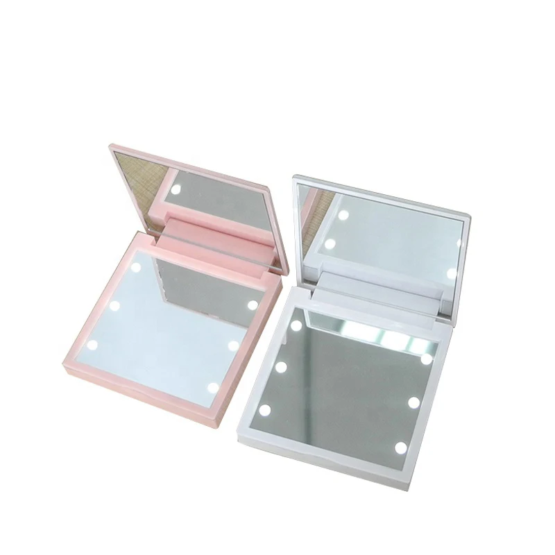 Mini Size Custom Logo Pocket Mini LED Make up Mirror Cosmetic Mirror Folding Portable Compact Pocket Gift