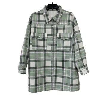 Fashion Pure Cotton Pocket Decorative Casual Shirt Women's Loose Plaid Shirt