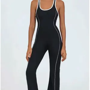 Oem High Quality 2026 New Trendy Sport Wear Bodysuit Backless One Piece Solid Color Workout Fitness Jumpsuit for Ladies