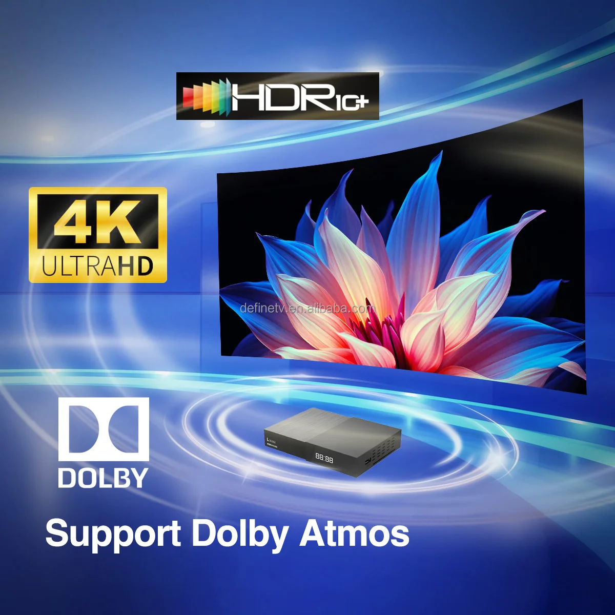 Ultra HD Linux 4K UHD STB Box 1G 8G AV1 Ott Set-top Box  TV Digital DVB-S2 Dual-WiFi 2.4G/5G