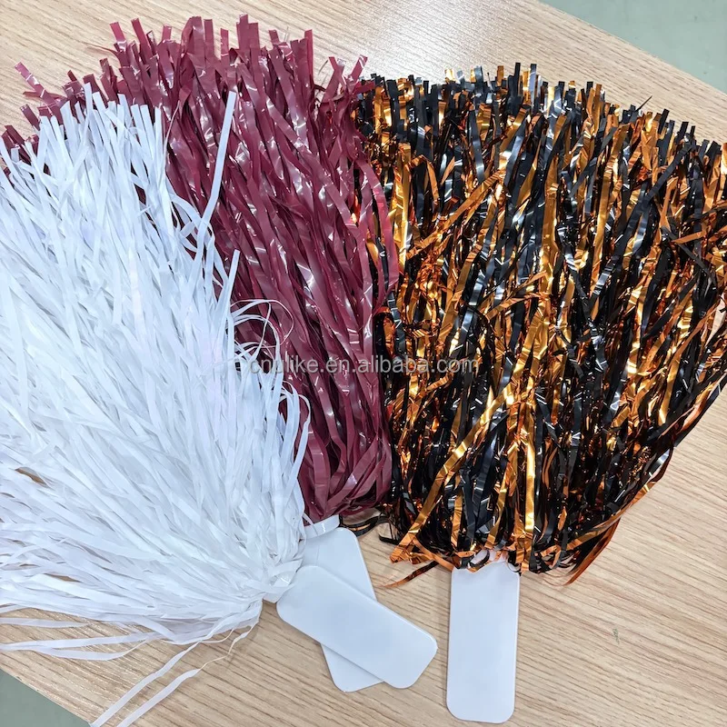 Custom Logo Flat Handle Cheer Leading Team Foil Pompoms Tissue Metallic Tinsel Cheerleading Pom Poms