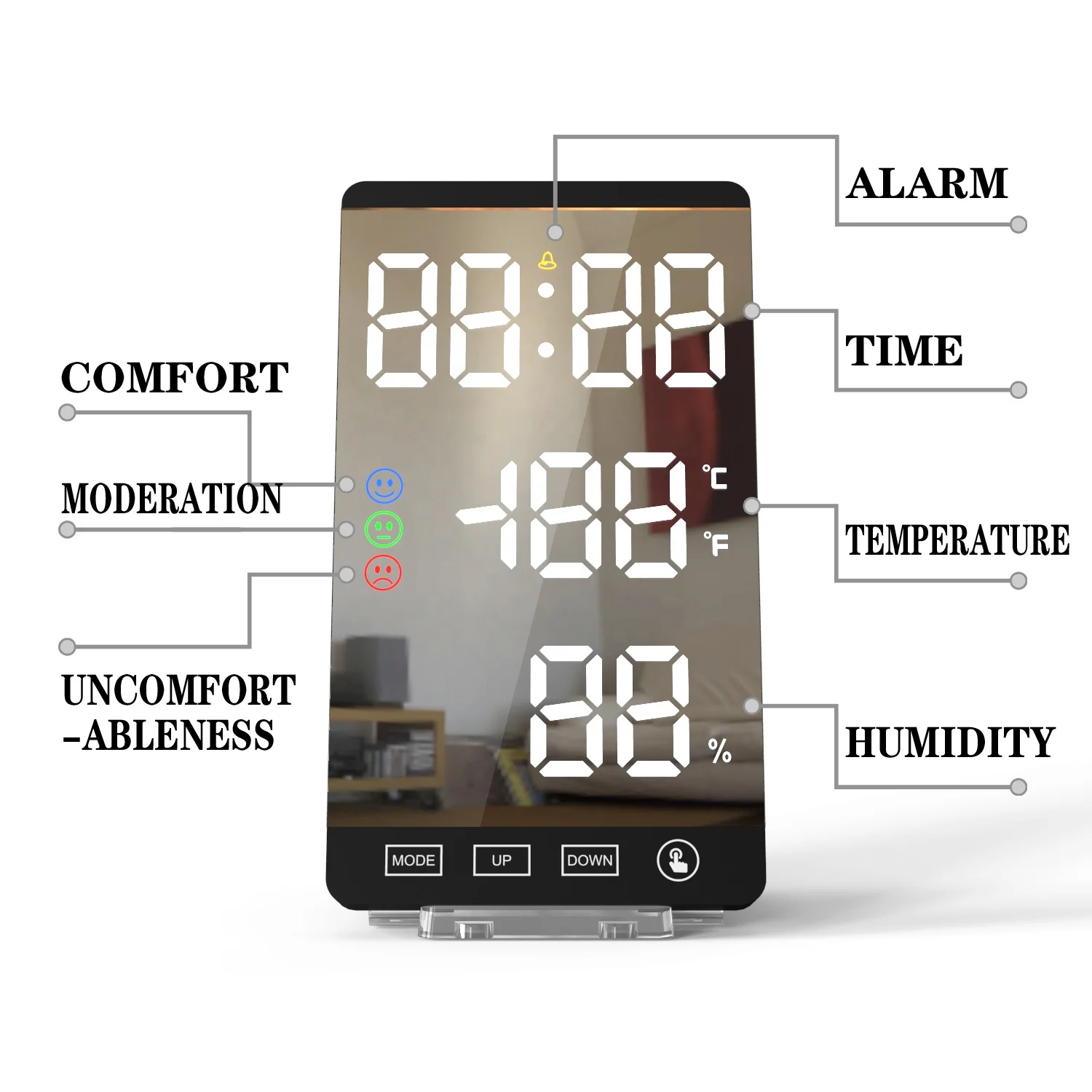 2020 NEW Digital Mirror LED  Alarm Clock with USB Charging Port Brightness Sensor for Bedroom Wall Kitchen Hotel Table Desk