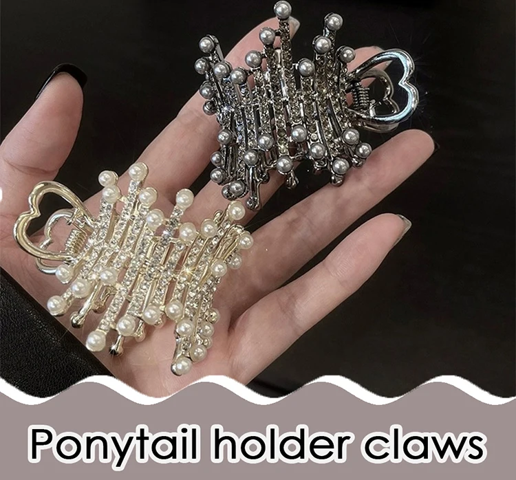 Beautyxyz Metal Rhinestone Hair Claw – Heart Design – X-Large 3.5 Inch – Women's