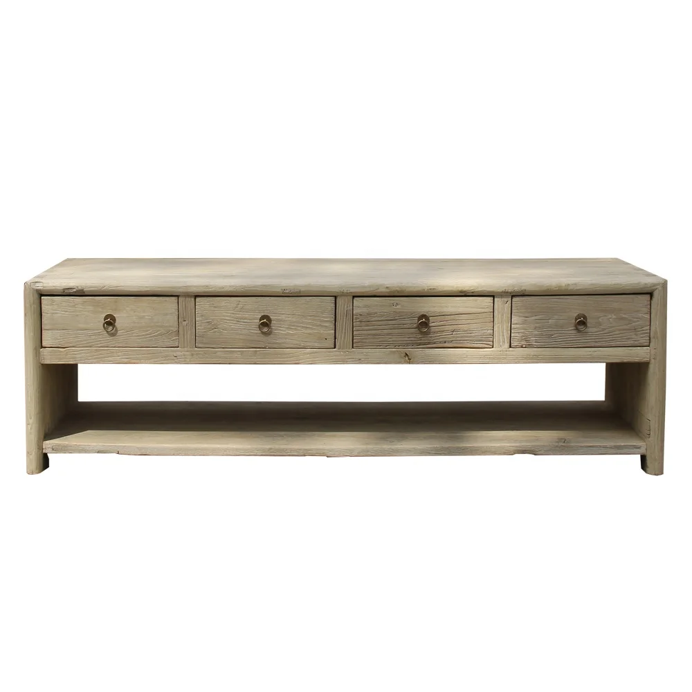 Antique Style Distressed Multifunctional Industrial Solid Wood Drawers Center Coffee Table