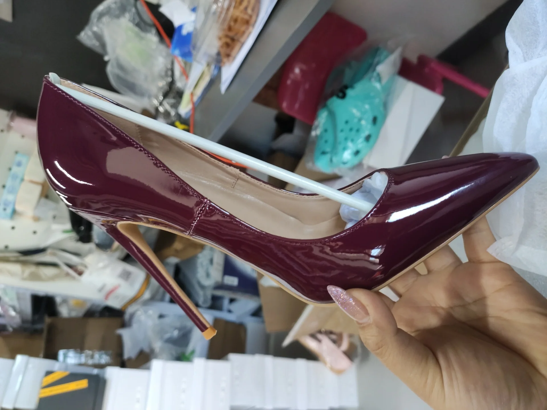 For Busy Girl TC1010 Woman's Red Wine Stiletto Heels Sandals Fashionable Pointed Toe Pumps for Summer Autumn Big Size Women's Sh