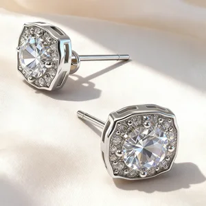 925 Sterling Silver Classic Square Halo Stud Earrings VVS Moissanite Diamond Jewelry for Men and Women