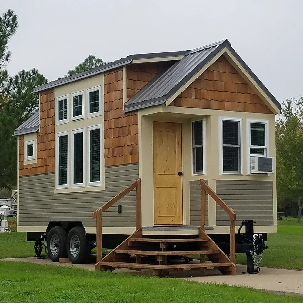 Wooden Movable Green Container House with Wheel Design Light Steel Waterproof Log Cabins Prefab Tiny Homes for Sale