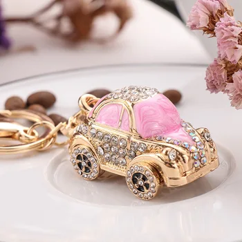 Pink Mini Car Key Chain Bag Charm BMW Key Ring Cute Gift Cute Cartoon Car Model Shape Crystal Car Keychain