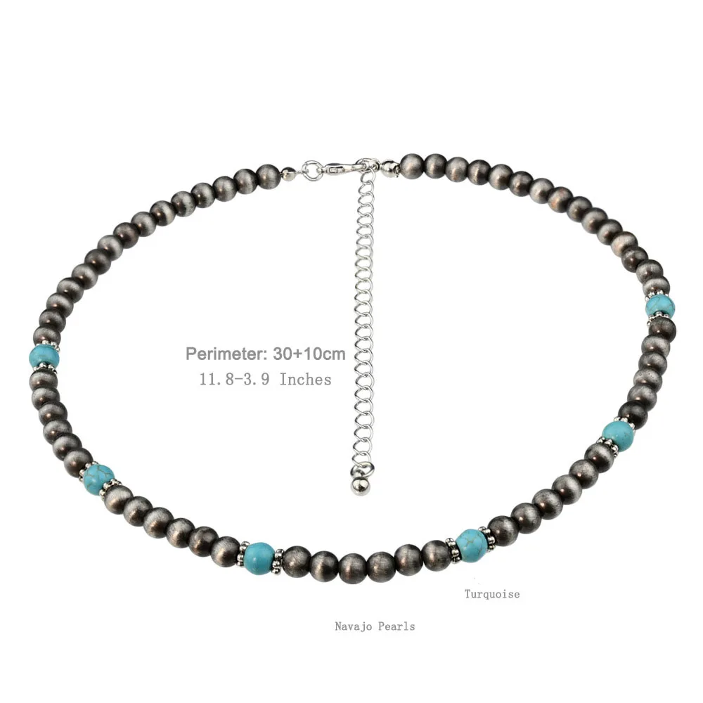 Navajo Pearl Layered Necklace Set - Western Cowgirl Boho Choker For Women, 3-Layer With 4mm, 6mm, 8mm Beads, 15-17 Inch + Extension