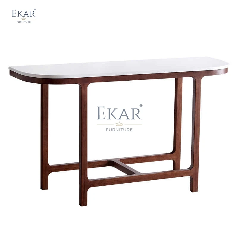 Wooden Leg Console Table with Marble Top for Modern Entryway or Living Room