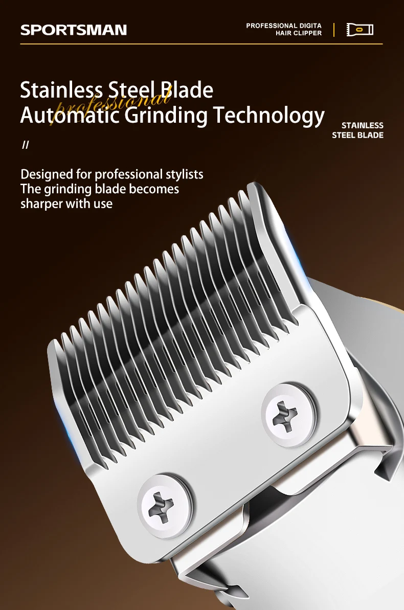 SPORTSMAN Professional Salon Electric Hair for Stainless Steel Blades LCD Display Long Runtime Heat-Resistant Blades-DIY
