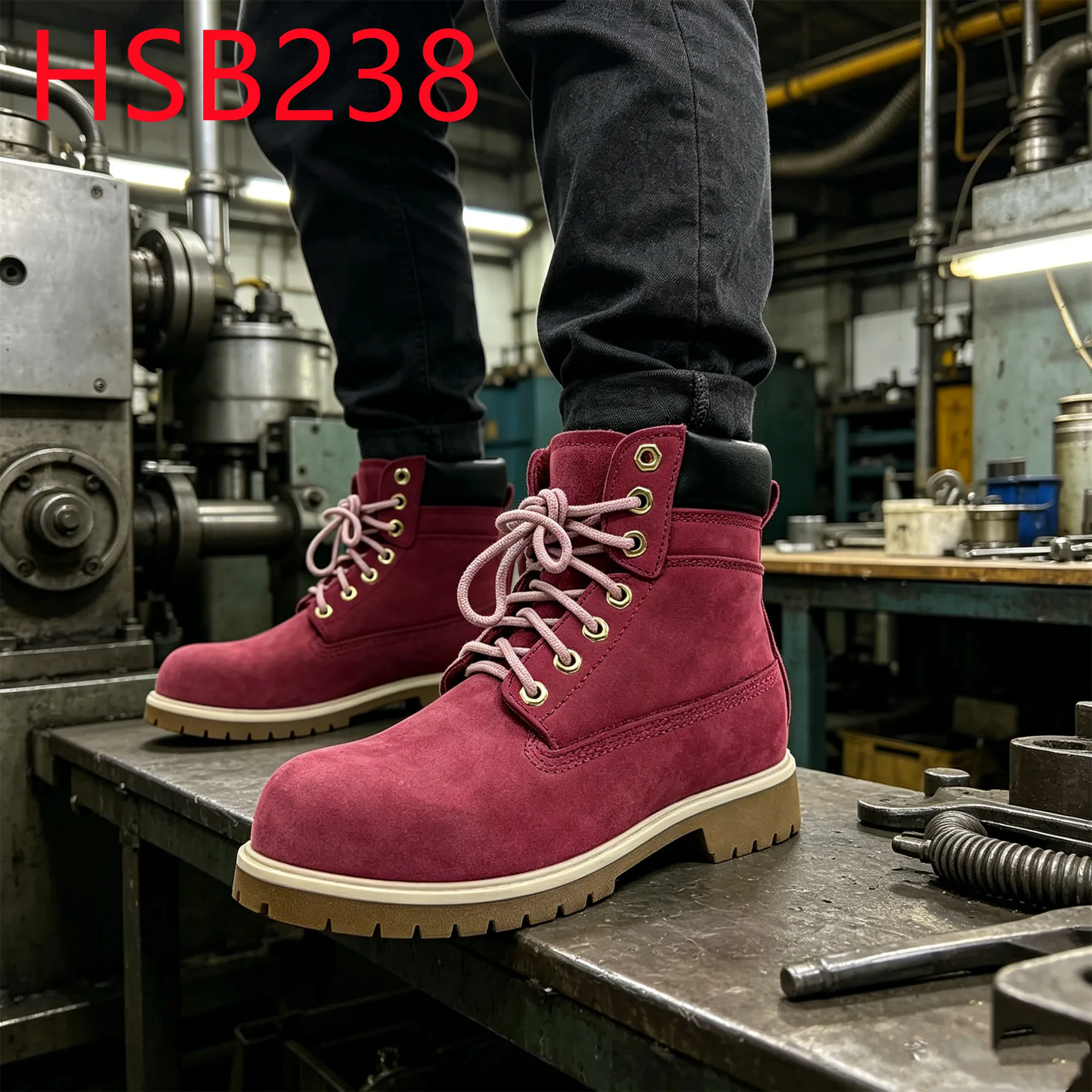 YYR,Rebar Processing Pink Safety Boots with Steel Toe&midsole Electrical Work Quality Nubuck Leather Security Footwear HSB238