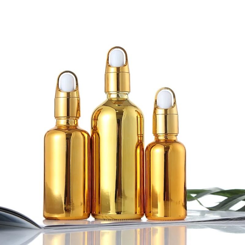 5ml 10ml 15ml 20ml 30ml 50ml 100ml Shiny Electroplate Gold Glass Dropper Bottles for Essential Oil