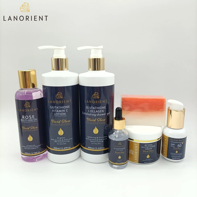LANORIENT Private Label Natural Set L-Glutathione Vitamin C Arbutin  Collagen Brightening Moisturizing Women Face Skin Care Kit