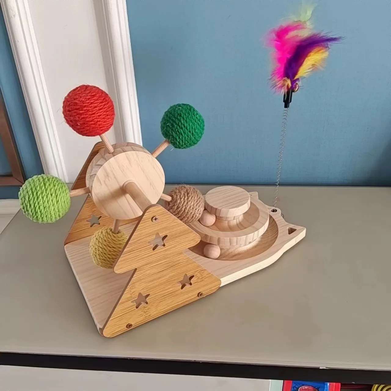 New Pet Supplies Tease cat Stick cat Ferris Wheel Sisal Ball Solid Wood cat Rotary Table Base Multi-functional Puzzle cat Toys manufacture