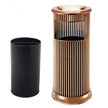 Luxury Stainless Steel Standing Lobby Rubbish Bin Gold Lift Garbage Bin For Hotel