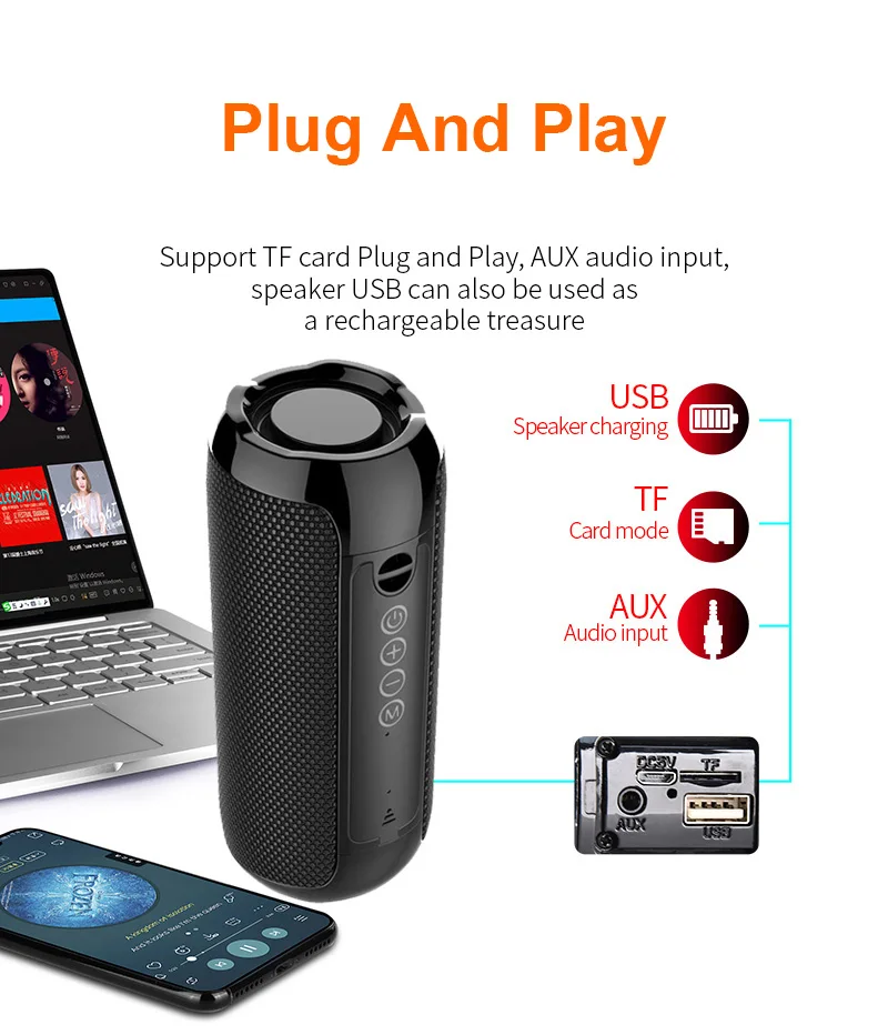 Portable Speaker TG117 Waterproof Blue tooth Speaker Outdoor Subwoofer Bass Wireless Speakers Loudspeaker FM TF - ANKUX Tech Co., Ltd