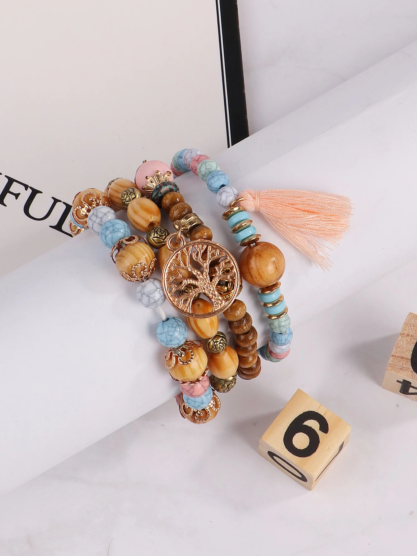 Hotsale Boho Tree of Life Charms Wood Beaded Couple Bracelet Set Handmade  Jewelry Wholesale Customized