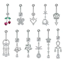 10Pcs/Set Belly Rings Surgical Steel Butterfly Water Drop Zircon Dangle Piercing Navel Ring Body Jewelry Ladies Belly Jewelry