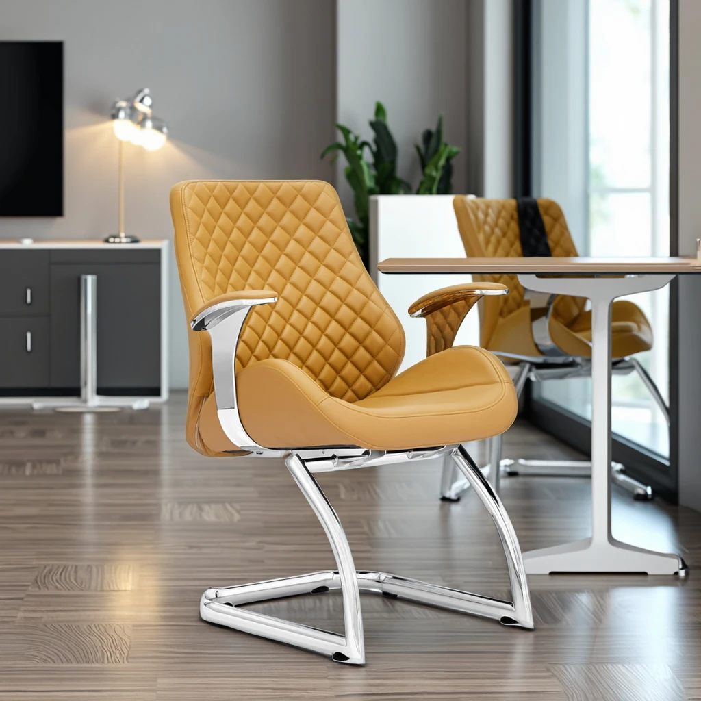 Minimalist Chrome Frame Desk Chair Waterfall Seat Edge Contemporary Office Furnishings 5