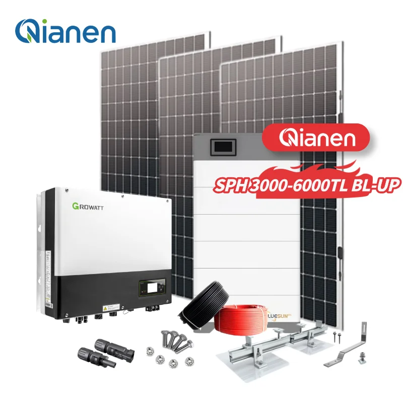 Solución del Sistema Híbrido QIANEN 6000W para Hogar Panel Solar de Silicio Monocristalino 3KW-6KW Inversor Híbrido Iones de Litio Plomo-ácido MPPT
