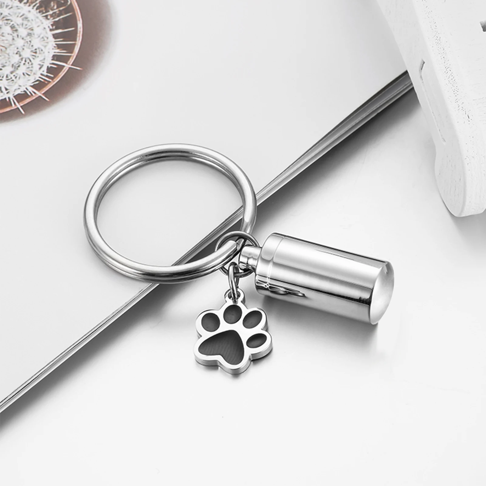 Personalized Cylinder with Wing Paw Cremation Urn Keychain Pendant  Memorial Ashes Keyring Keepsake Jewelry Gift for Women Men