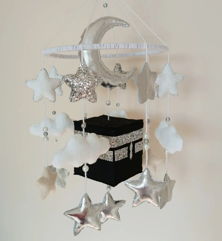 Kaaba Baby Mobile Islamic Quran Cot Mobile Nursery Decor Silver Shiny