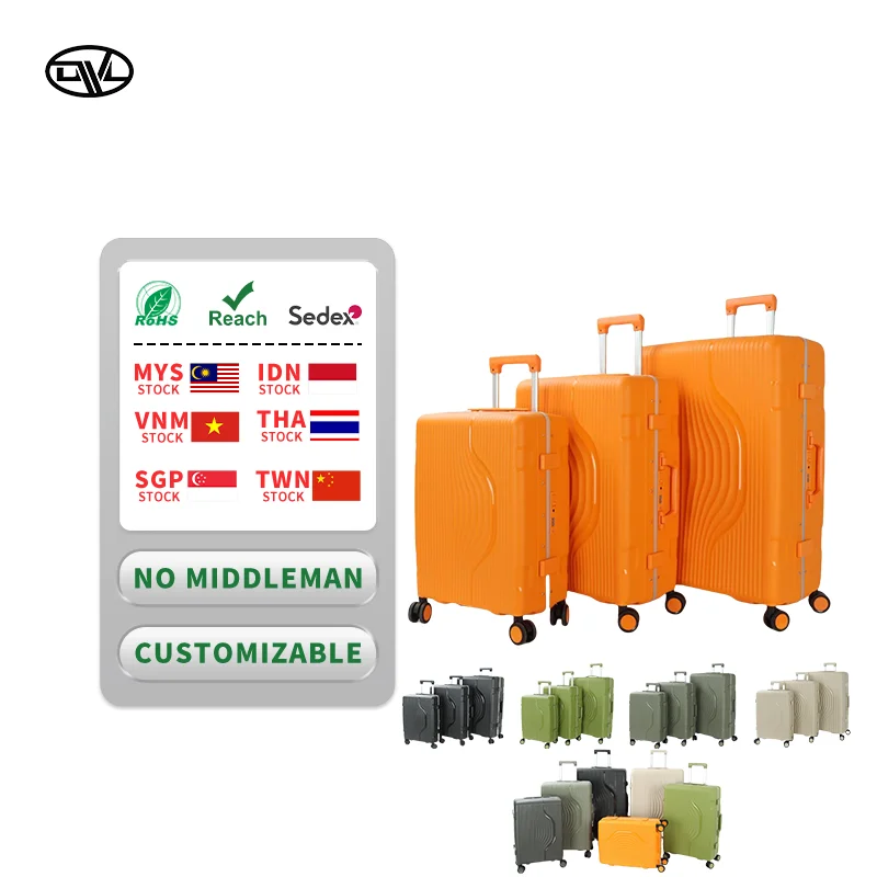 Premium 3-Piece Aluminum Frame Luggage Set Durable Scratch-Resistant PP Spinner Wheels Modern Luxury Business Cartoon