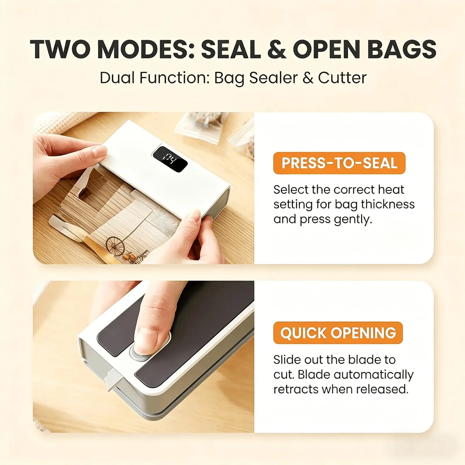 Portable Mini Vacuum Sealer Dual Purpose Airtight Snack & Food Preservation USB Handheld Plastic Sealing Machine 1.0L Capacity