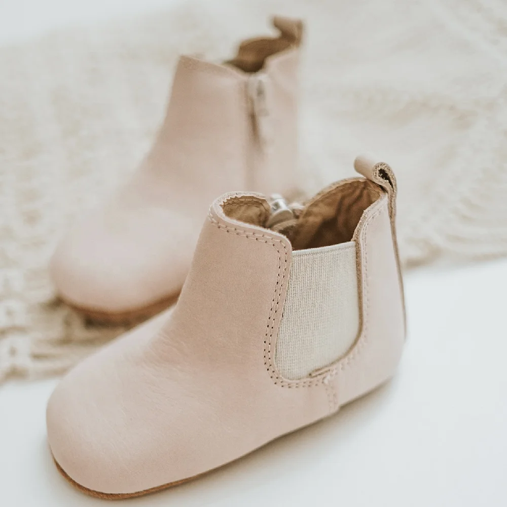 Top-Level Waxed Leather Soft Sole Brown Baby Indoor Shoes Baby Chelsea Ankle Boots