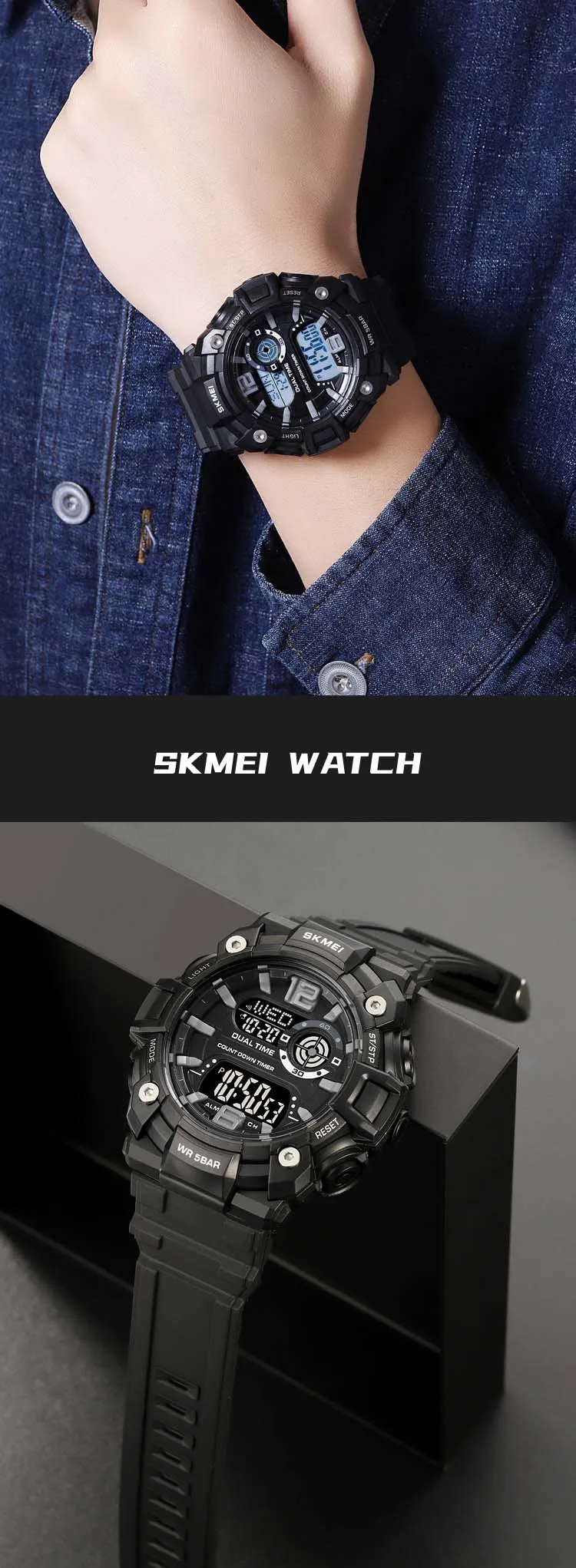 SKMEI 2018 sports new style mens digital watch creative Silicone band water proof Chronograph character student watch design
