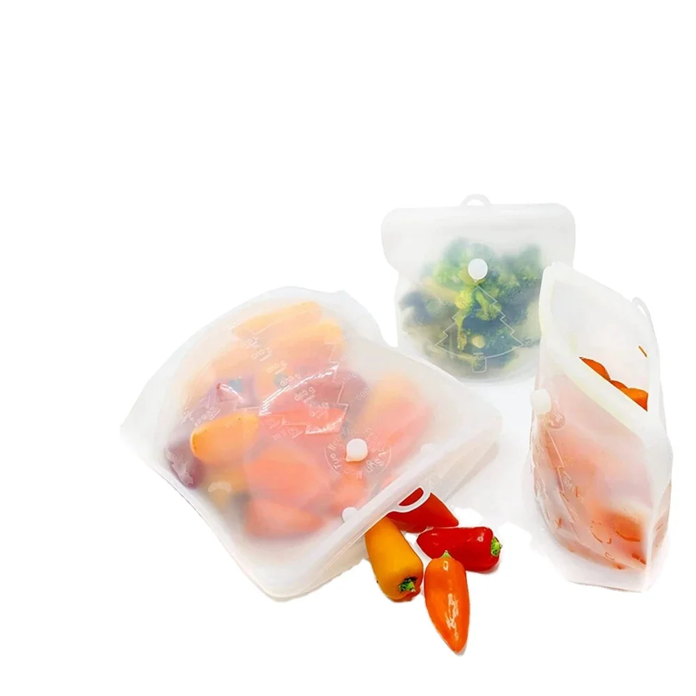 Pungi reutilizabile din silicon transparent, etanșe, tip Ziplock, pentru congelare, stocare alimente pentru livrare sau ambalare, recipiente pentru bucătărie și camping