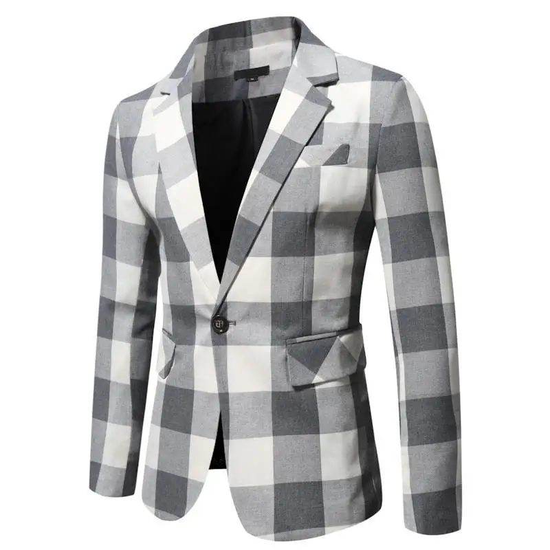 Men's Grey White Plaid Suit Stylish Comfortable Fit