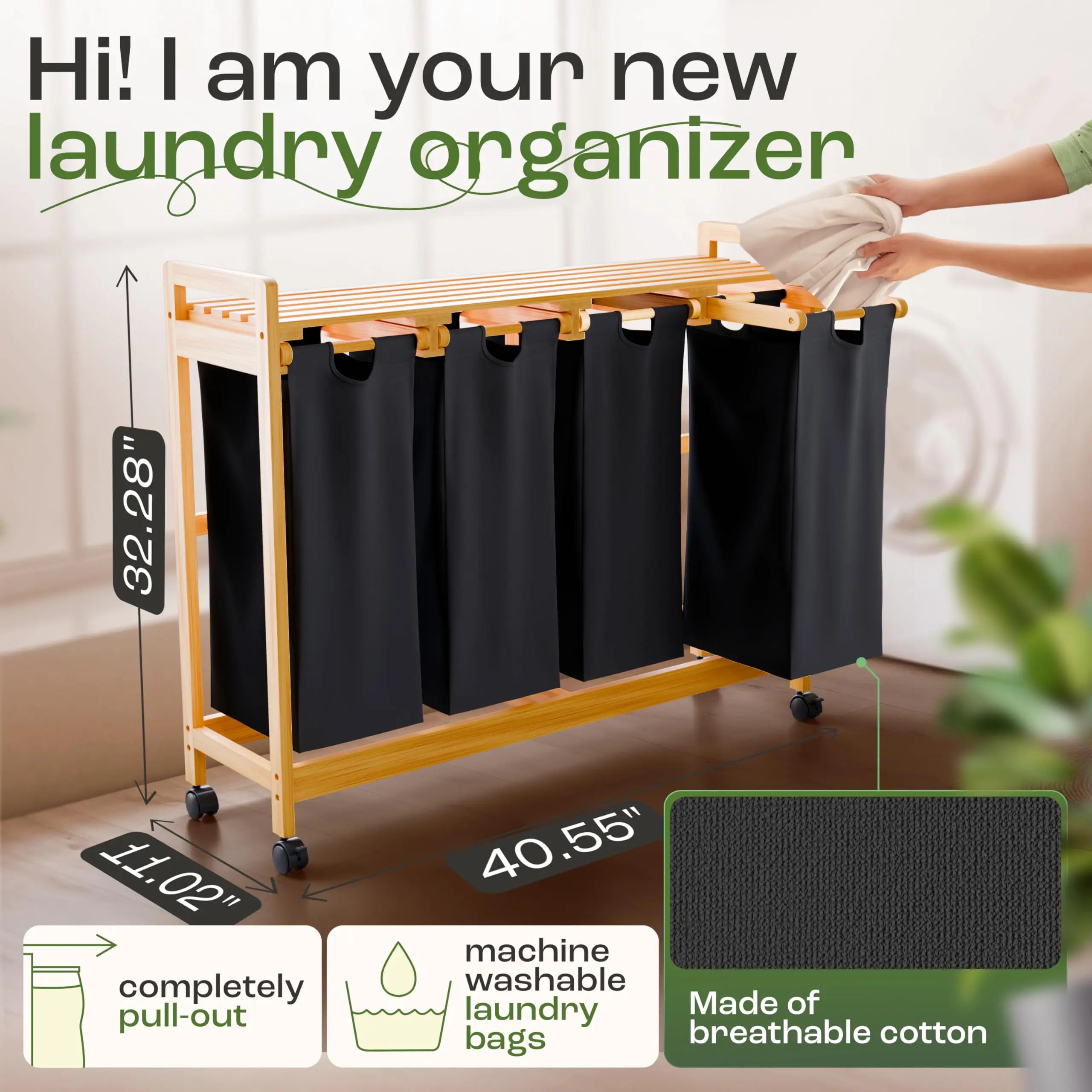 Wsche korb Wagen Bambus Wsche korb Organizer mit Rdern Hoher Wsche  sortierer mit 4 heraus ziehbaren abnehmbaren Beuteln und Regalen|  Alibaba.com