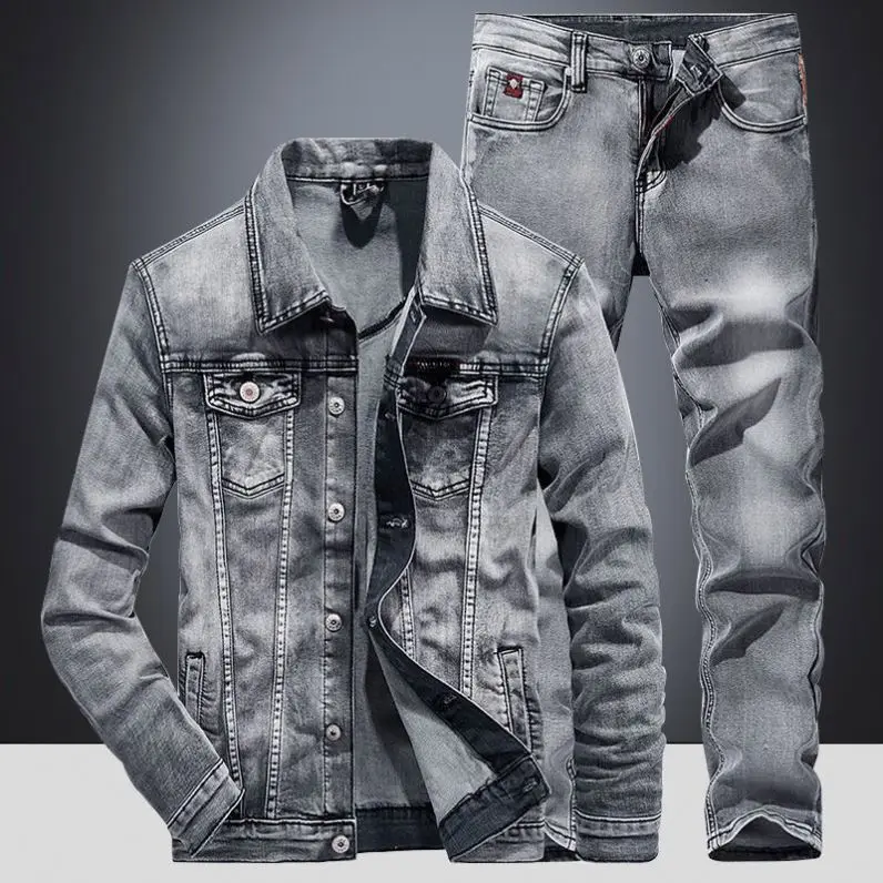 Fashion Hot Selg Suit Custom Fiess Two Piece Set Men's Bicycle Denim Jacket and Jeans Fabric Casual Knitted_voghion.com