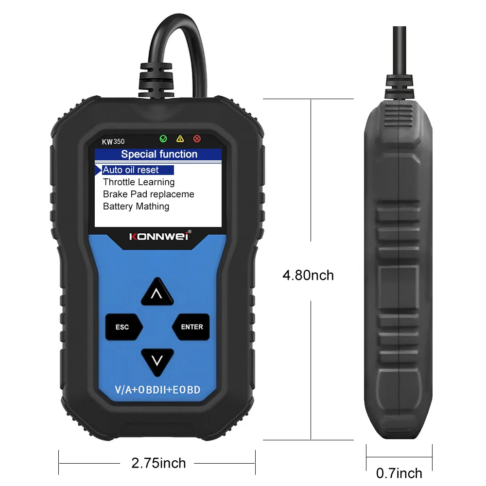 KONNWEI KW350 Full System Tester Engine Automatic OBDII Diagnostic Scanner ABS SRS Transmission Oil Reset Code Reader Features