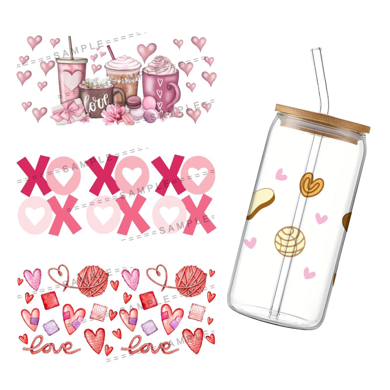 Valentine's Day Printed Pattern Uv Dtf Transfers Stickers For 16oz Glass Cup Wraps - Buy See ...