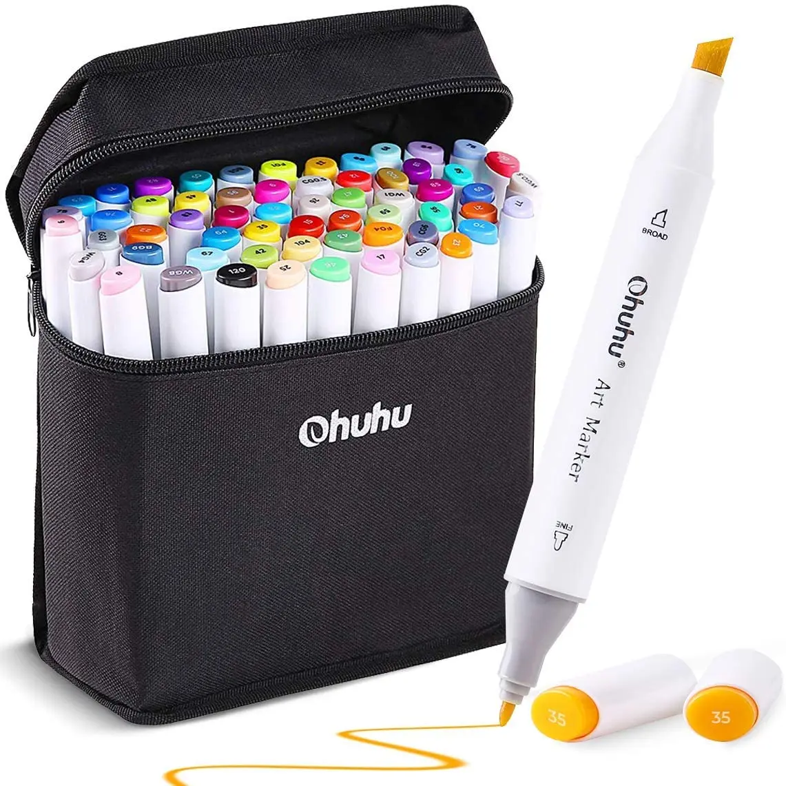 Ohuhu Alcohol Based Markers Dual Tip Fine & Chisel 60 Vibrant Colours +1  Colourless Blender and Case
