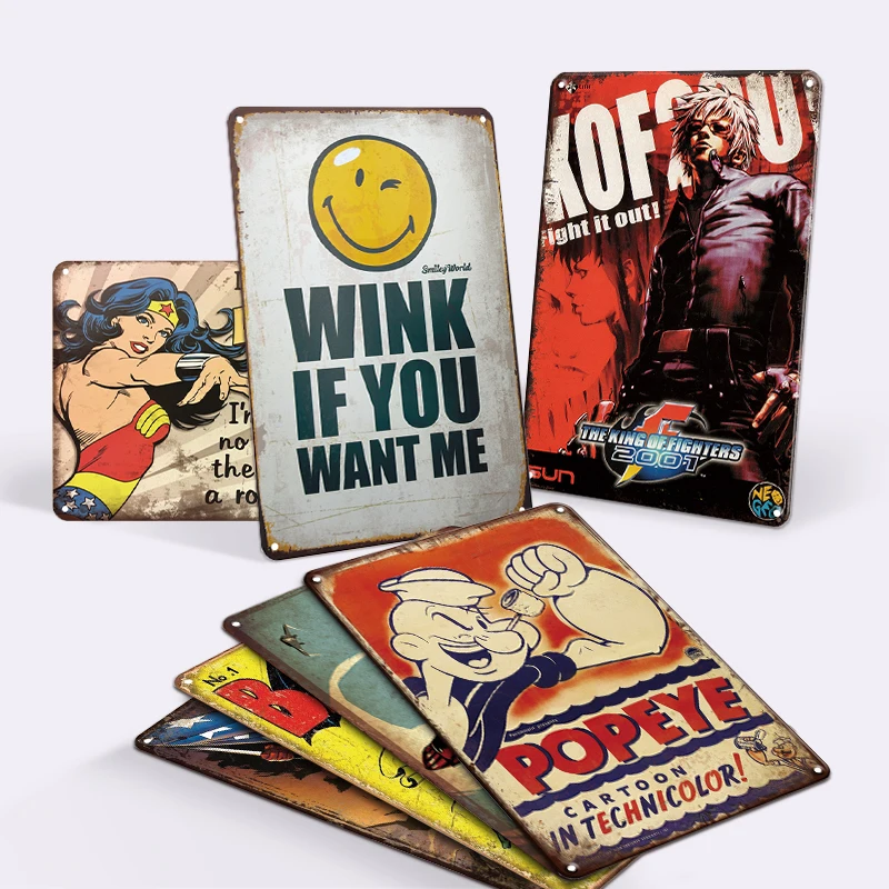 Wholesale Metal Tin Sign Anime Vintage Retro Metal Sign Wall Decor Custom Logo Antique Retro Metal Plate Tin Sign