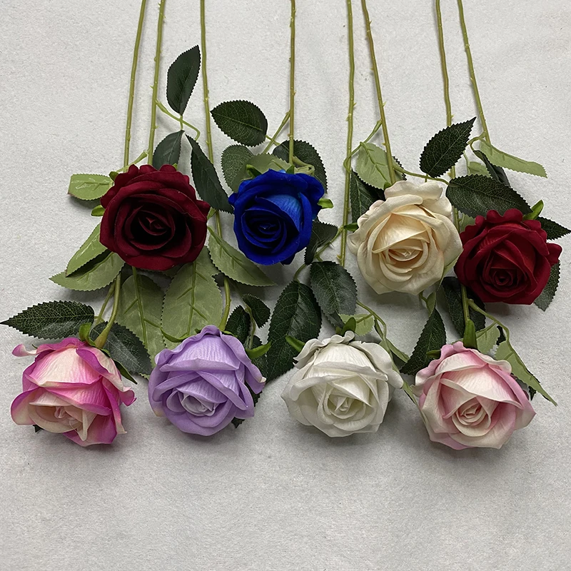 Artificial Flower Real Touch Single Rose Flower Velvet Bulk Flower Long