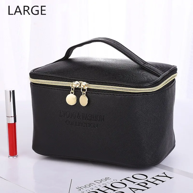 Large Women Cosmetic Bag Pu Waterproof Zipper 