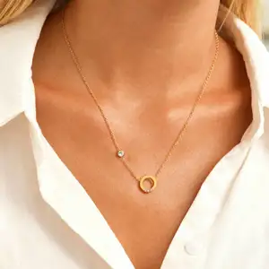 Minimalist Gold Single Zircon Choker Necklace Dainty Stainless Steel Collar Bone Chain Elegant Everyday Jewelry for Women