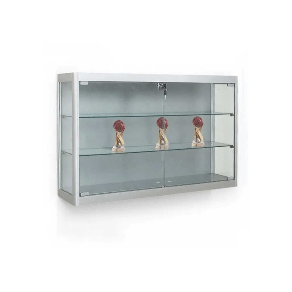 Customized Wall Mounted Trophy Display Case Silver Glass Display Cabinet for Bar Home