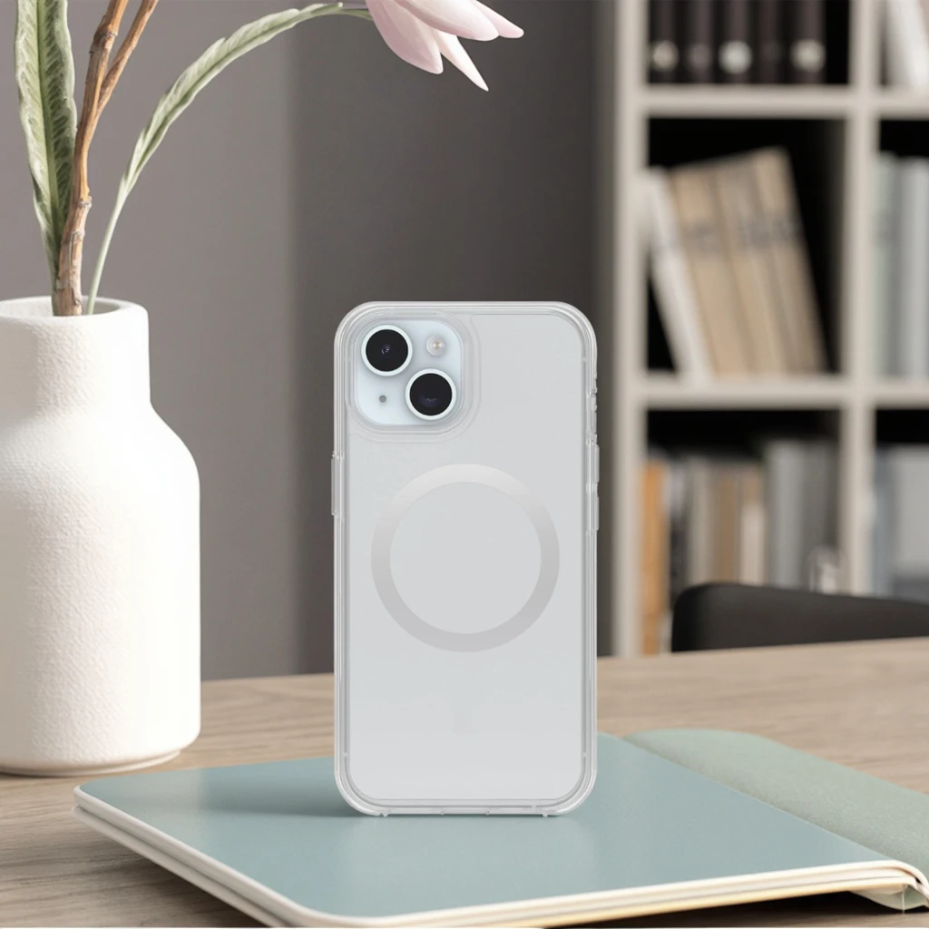 Coque de téléphone magnétique sans fil ultra-slim renforcée anti-chocs en polyester transparent de Laudtec pour iPhone 15/16/17
