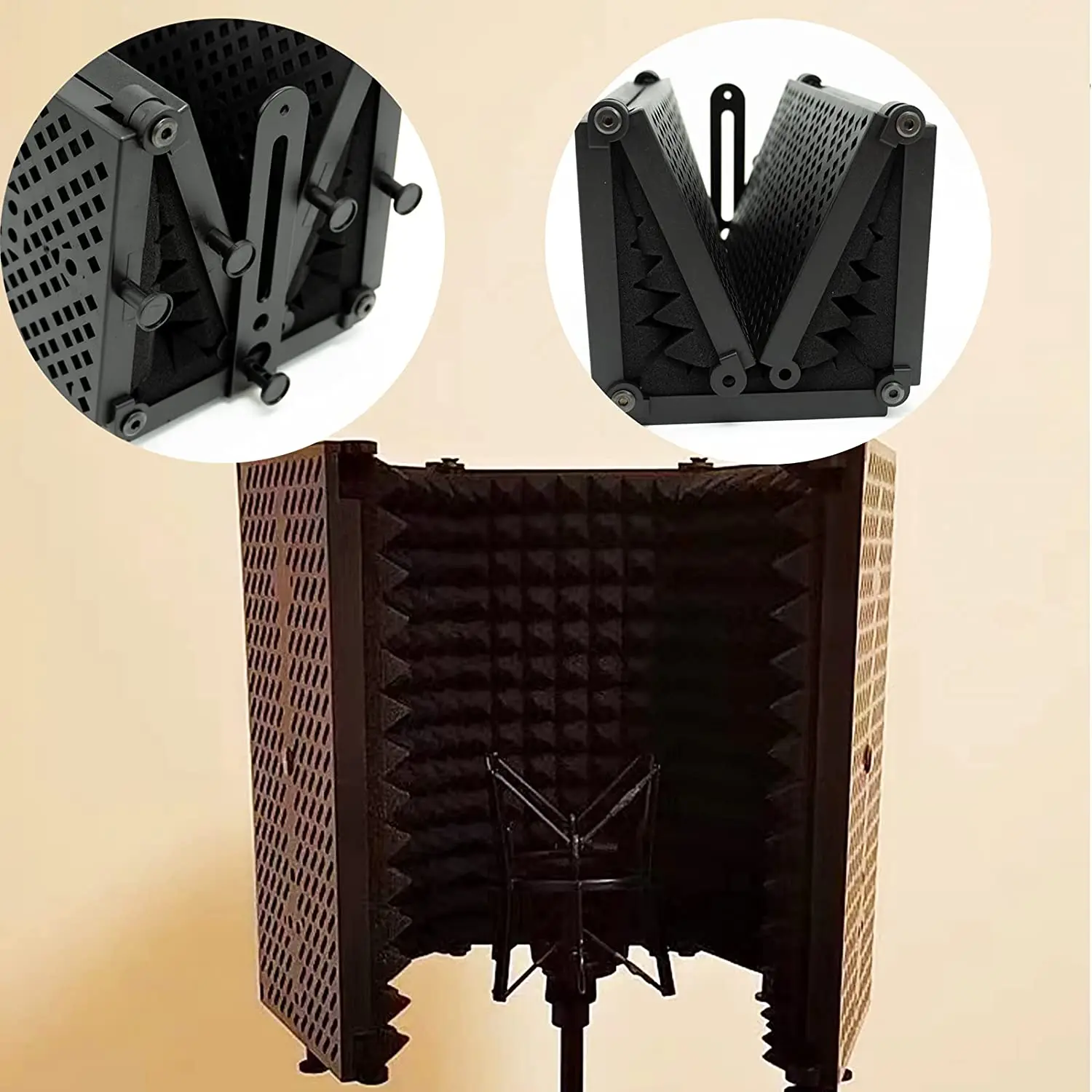 5 Doors Microphone Isolation Shield With Pro Microphone Furry Cover Acoustic Sound Absorbing Reflector  3/8" 5/8