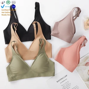 Hot Selling Soft Support Smooth Sleep Spandex V Neck Teen Bras Adjustable Wireless Push up 36 Size Women Jelly up Seamless BH